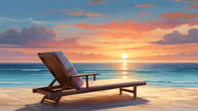 A serene sunset scene from a sunbed, with the sea and sky painted in beautiful hues