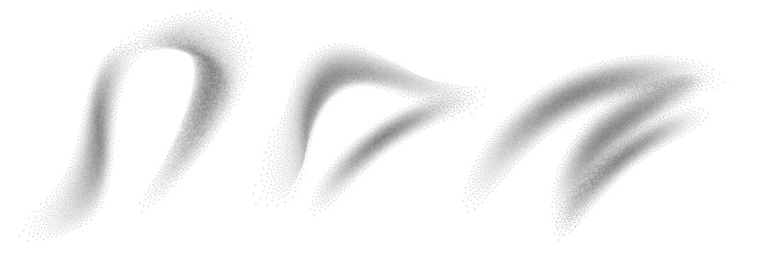 Dot grain noise gradient spray pattern background. Abstract brush strokes with sand texture. Painting dotted stipple lines, grainy effect, vector illustration isolated on white background