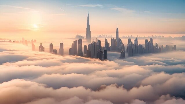 Dubai City UAE with cloudy and sunrise