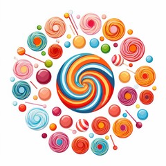 delicious candies on a white background top view