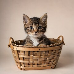 Fototapeta na wymiar little kitten in a basket