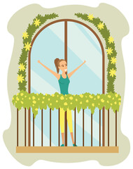 Urban gardening, person who takes care of plants. Ecological and sustainable green lifestyle. Urban environment concept. City parks element for advertising flyer. Vector illustration