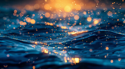 Abstract light display blue bokeh effect creating a serene oceanic atmosphere with depth and beauty - obrazy, fototapety, plakaty