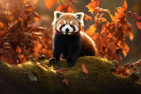 Closeup of a red panda in a forest