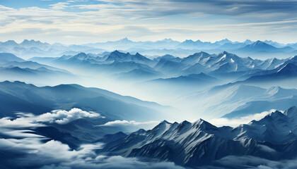 Fototapeta na wymiar Majestic mountain peak, blue sky, snow covered landscape, tranquil scene generated by AI