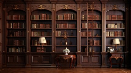 The background of the bookcases is in Rosewood color