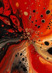 closeup red black swirl unstirred paint orange coat multi layered artworks car fluid energy tectonics