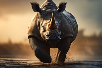 Closeup of a rhinoceros in a wildlife safari