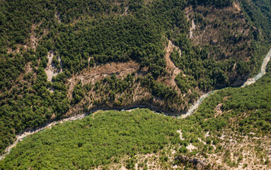 The Verdon Gorge canyon and Sainte Croix du Verdon in the Verdon Natural Regional Park, France. Panoramic view at sunny day. - 738195568