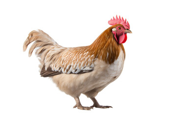Brown and White Rooster Standing. A brown and white rooster stands confidently next to a clean Transparent background.