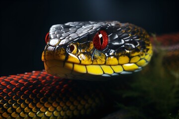 Fototapeta premium Closeup of the face of a snake with deadly eyes and skin pattern