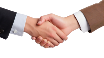 Two businessmen shaking hands, isolated on transparent background. Handshake concept.