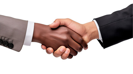 Two businessmen shaking hands, isolated on transparent background. Handshake concept.