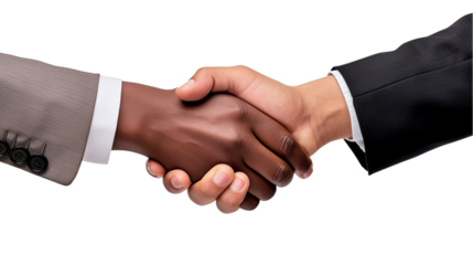 Two businessmen shaking hands, isolated on transparent background. Handshake concept.