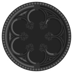 Gothic rosette/rose window stylized drawing. Architectural stone frame; european medieval cathedral/church tracery/engraving illustration	
