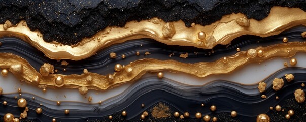 Gold abstract black marble background art paint pattern created by ai