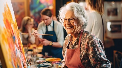 Obraz premium Senior woman enjoys painting
