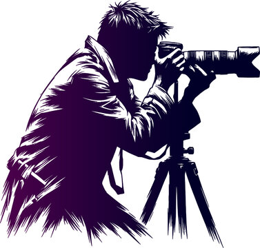 Photographer and cemera man pencil sketch art silhouette style vector design