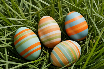 Fototapeta na wymiar Colorful collection of easter eggs collection on grass.