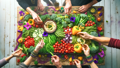 Mardi Gras Celebration with a Festive Vegetable Platter in Vibrant Colors
