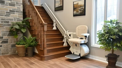 Fotobehang A glowing review from a satisfied retiree highlighting the improved quality of life and peace of mind that comes with having a stair lift in their home. © Justlight