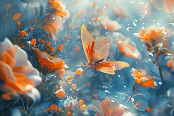 beautiful abstract butterfly in light cyan and orange