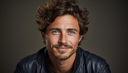 Obraz premium Young adult man with beard smiling confidently at the camera generated by AI