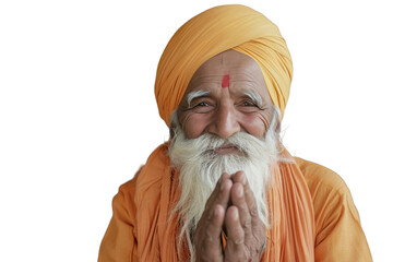 Old Man With White Beard and Orange Turban. An elderly man with a long white beard wearing an orange turban. - Powered by Adobe