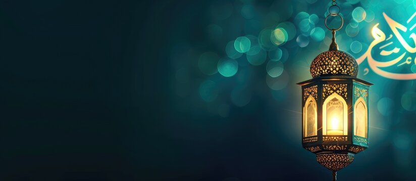 Nighttime Ramadan festivities featuring an exquisite Muslim lamp radiating beauty.