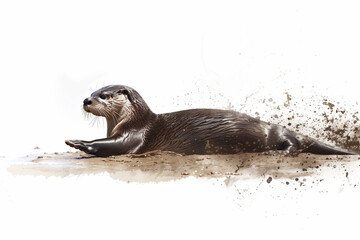 Sea lion on a white background - obrazy, fototapety, plakaty