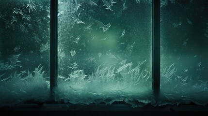 The frost background on the window is in dark green color.