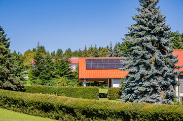 Solar panels on a roof of private house.