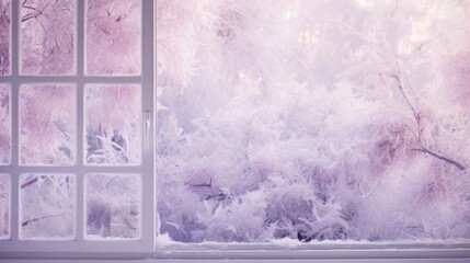 The frost background on the window is in lilac color