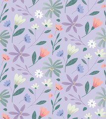 Flowers Seamless vector pattern on the dark background