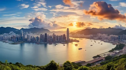 Foto op Plexiglas Hong Kong cityscape at sunset © Adobe Contributor