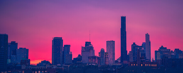 New York City Skyline and High Rise Buildings at Sunrise