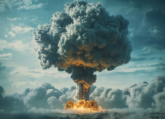 Atomic bomb mushroom cloud detonation apocalyptic scene.