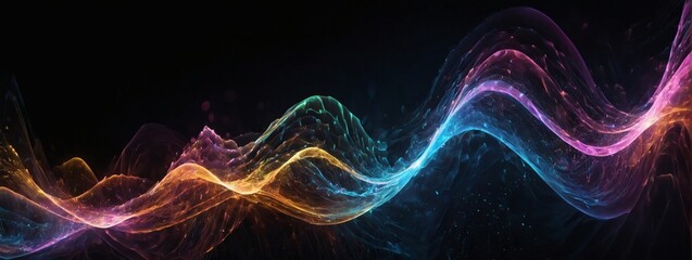 Glowing particle wave. Melodic vibes and musical visualization.  - obrazy, fototapety, plakaty