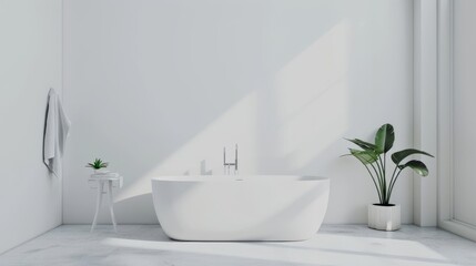 Fototapeta na wymiar Modern White Bathroom with Centered Freestanding Bathtub AI Generated.