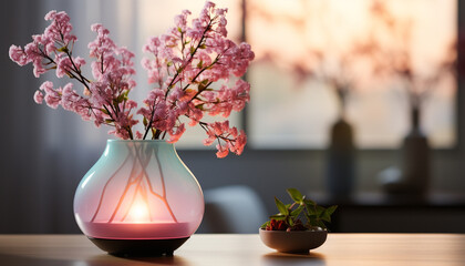 A beautiful bouquet of flowers on a wooden table generated by AI