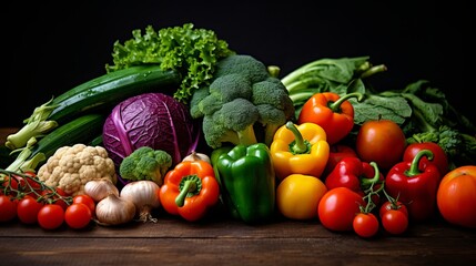 Close up of various colorful raw vegetables