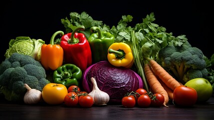 Close up of various colorful raw vegetables