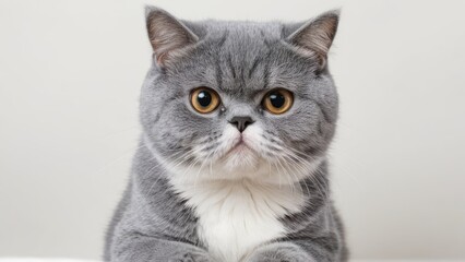 Portrait of Blue exotic shorthair cat on grey background