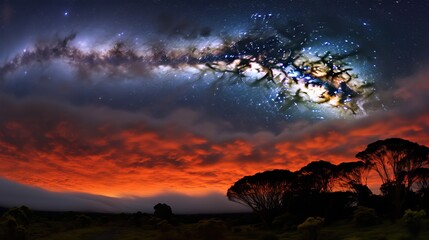 Fototapeta na wymiar Clouds streak across the Milky Way