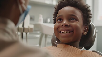Cute young boy visiting dentist, having his teeth checked by female dentist in dental office - obrazy, fototapety, plakaty