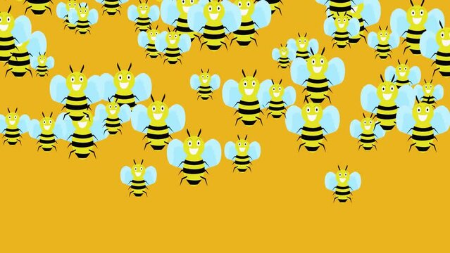 animation of smiling bees on yellow background