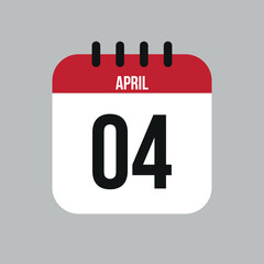 4 April calendar vector icon. White April date for the days of the month and the week on a light background