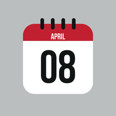 8 April calendar vector icon. White April date for the days of the month and the week on a light background