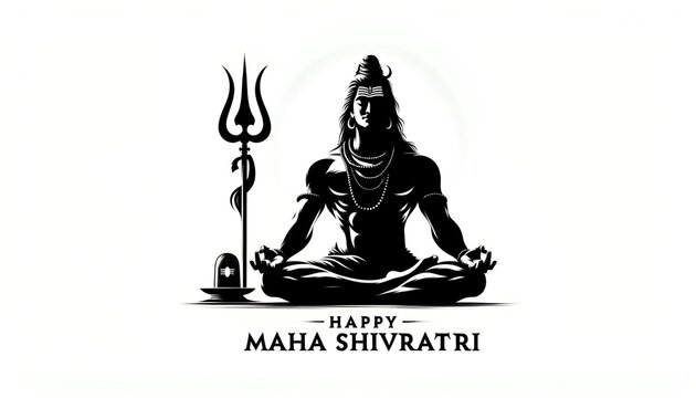 Illustration of meditating lord shiva silhouette with a trident.