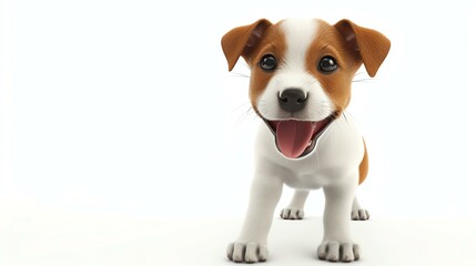 Adorable 3D rendering of a playful and lovable dog against a pristine white background, making it the perfect addition to any creative project or design.